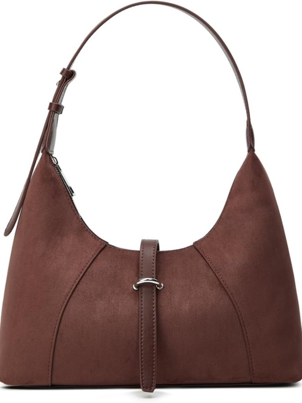 Structured Brown Hobo Shoulder Bag with Curved Silhouette